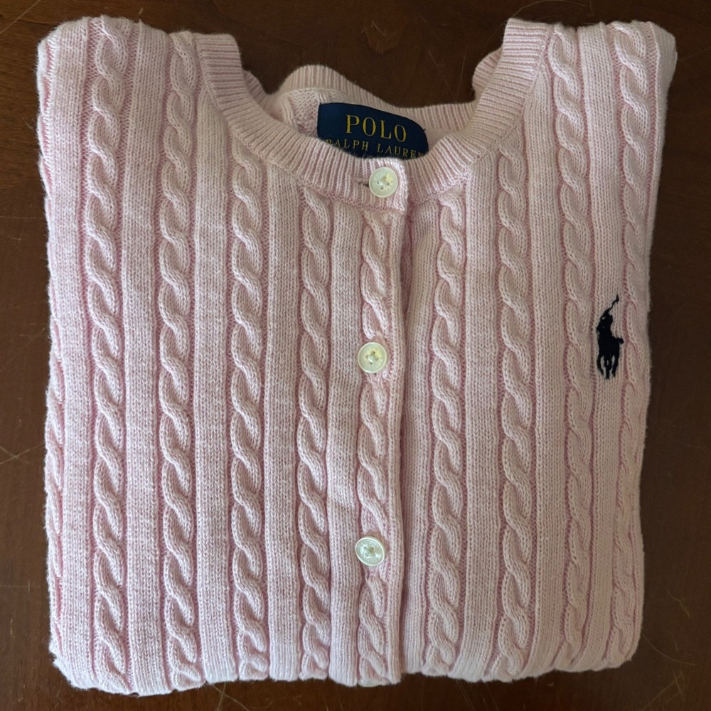 Polo Ralph Lauren | Girls 8-10 | Pink Cable Knit Cardigan Sweater | Cotton